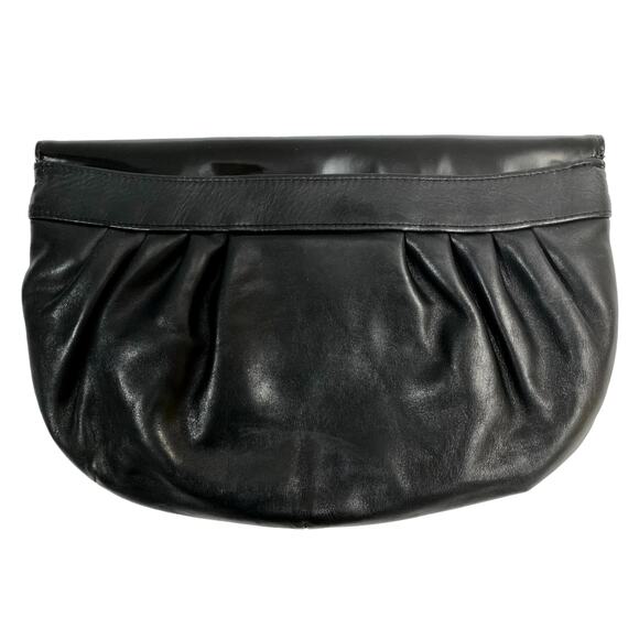 Vintage 80s Large Black Patent and Matte Leather Oversized Clutch - Picture 4 of 10